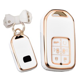 TECART Key Fob Cover Fit for Honda Odyssey Freed Soft TPU Key Case Keychain Key Shell Accessories Protector 6 Button White