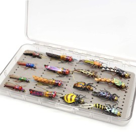 YZD Realistic Trout Hand Tie Fly Fishing Flies Collection Dry Wet Nymph Fly Assortment with Fly Box Lures Kits 12/16/18/22/36/48Pcs (Dragon Larvae Kit 16pcs)