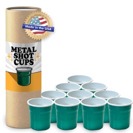 10 Pack Metal Shot Glasses | Mini Aluminum Tiny Shot Cup Set | Unbreakable to use by the Pool, Picnic or Camping for Party or Solo Use | Indestructible Barware Jigger | Made in the USA (Green)