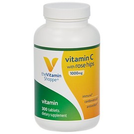The Vitamin Shoppe Vitamin C 1,000MG with Rose Hips, Antioxidant That Supports Immune and Cardiovascular Health, Rose Hips Provide A Natural Source of Vitamin C (300 Tablets)