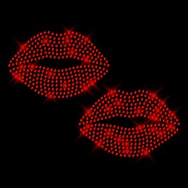Glitzerdeals Iron-On Transfers Carnival Rhinestone Lips Set of 2 Kiss Mouth Iron-On Motif for Textiles Kiss Mouth Iron-On Motif Lips Rhinestone Iron-On Patch Kiss Mouth