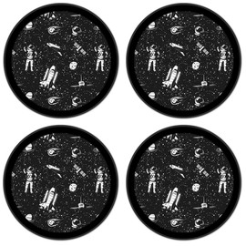 Silicone Non-Slip Drink Coasters with Removable Printed Absorbent Felt Pad - Set of 4 - Outer Space