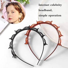 Non-Slip Braided Hairband with Clips | Double Layer Twist Plait Headband for Women and Girls, Secure Grip Hair Hoop (2-Pack)