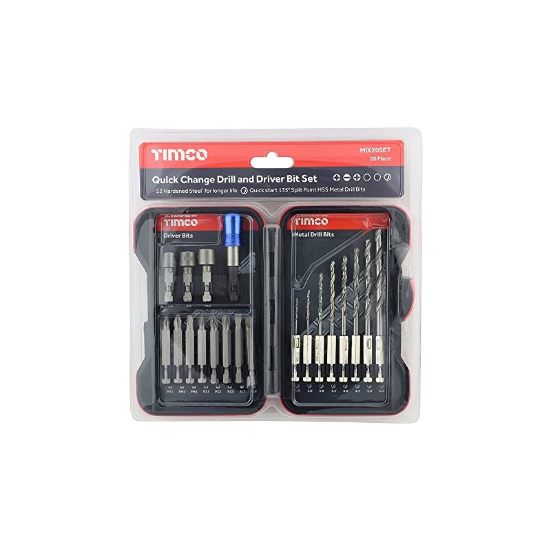 TIMco Driver Bit and Ground Jobber Drill Bit Set Mixed