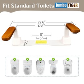 JumboTIGER Toilet Safety Rails(480lbs),Heavy Duty Toilet Safety Frame with Foldable Wooden Handles,Toilet Assist Support Rails with Arms for Seniors Elderly Handicap Pregnant(Wooden Handles)