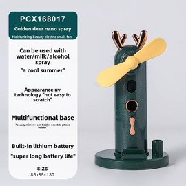 kuhegoue Mini Portable Fan, Cute Design 3 Speed Personal Handheld fan and Desktop with Base, Lightweight USB Rechargeable for Travel Makeup Spray hydration Women Summer Gift (Green Antlers)