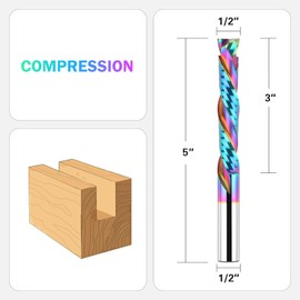 BINSTAK Extra Long 5 Inch Compression Spiral Router Bit 1/2 Inch Shank, Solid Carbide Up Down Spiral CNC Router Bits Wood End Mill Bit with Extra Long Life Coating for Woodworking Mortise Slot Cutting