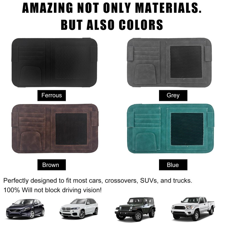 povtii Car Sun Visor Organizer, Small Leather Auto Visor Storage