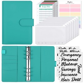 SKYDUE Budget Binder, Money Saving Binder with Zipper Envelopes, Cash Envelopes and Expense Budget Sheets for Budgeting (Turquoise)