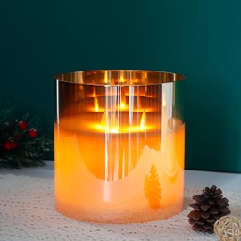 JHY DESIGN Large Moving 3 Wicks Battery Candle with 6-Hour Timer Function 6“ Dia Flameless Candle Battery Powered, Simulation 3D Glass LED Candle for Party Home Xmas Festivel Table Bar(Gold)