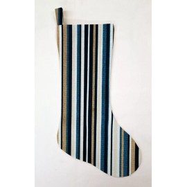 Kristin's Kreation Blue Khaki Beige Stripe Christmas Stocking