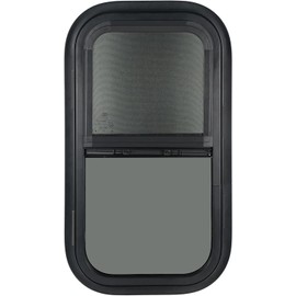 OUTPRIZE Vertical RV Window, 18" W x 18" H Tinted Sliding RV Window with Net Screen and Trim Ring, Suitable for 15/16" or 1-3/8" and Slightly Thicker Up to 1/16" Walls, DOT Approved