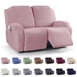 KinCam Recliner Covers, Stretch Reclining Chair Covers, Recliner Sofa Slipcovers Stripe Jacquard Recliner Couch Covers Furniture Protector Covers for Pet Kid (2 Seater, Pink)
