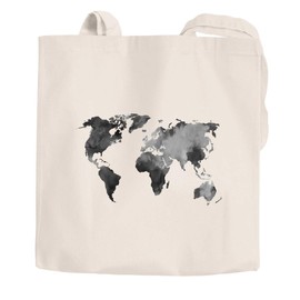 Autiga® Jute Bag World Map Watercolour World Map Cotton Bag Fabric Bag Shopping Bag Natural 2 Long Handles