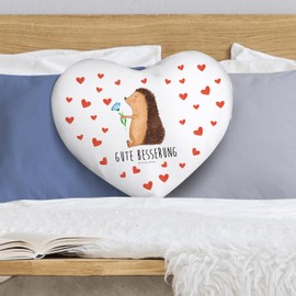 Mr. & Mrs. Panda Heart Cushion Hedgehog with Flower - Gift, Visit, Hospital, Animals, Get Soon, Cute Animal Motifs, Decorative Cushion, Good Mood, Funny