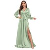 HTBVGO Sage Green Satin Bridesmaid Dresses for Women V Neck