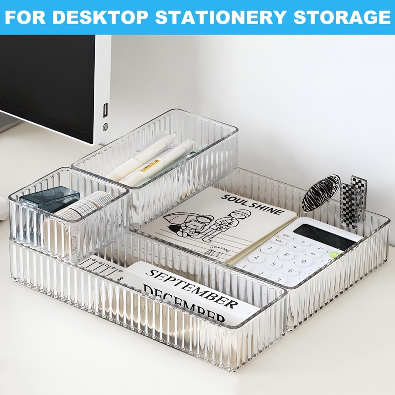 YTOPRO 7 PCS Clear Drawer Organizers Bins, 4-Size Stackable Makeup
