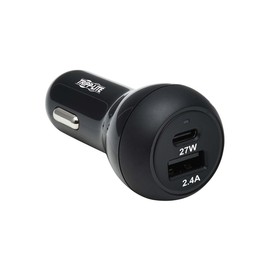 Tripp Lite USB Car Charger, 39W Dual Port USB Car Charger, USB-C 27W PD 3.0, USB-A 12W, Black (U280-C02-39W-1B)