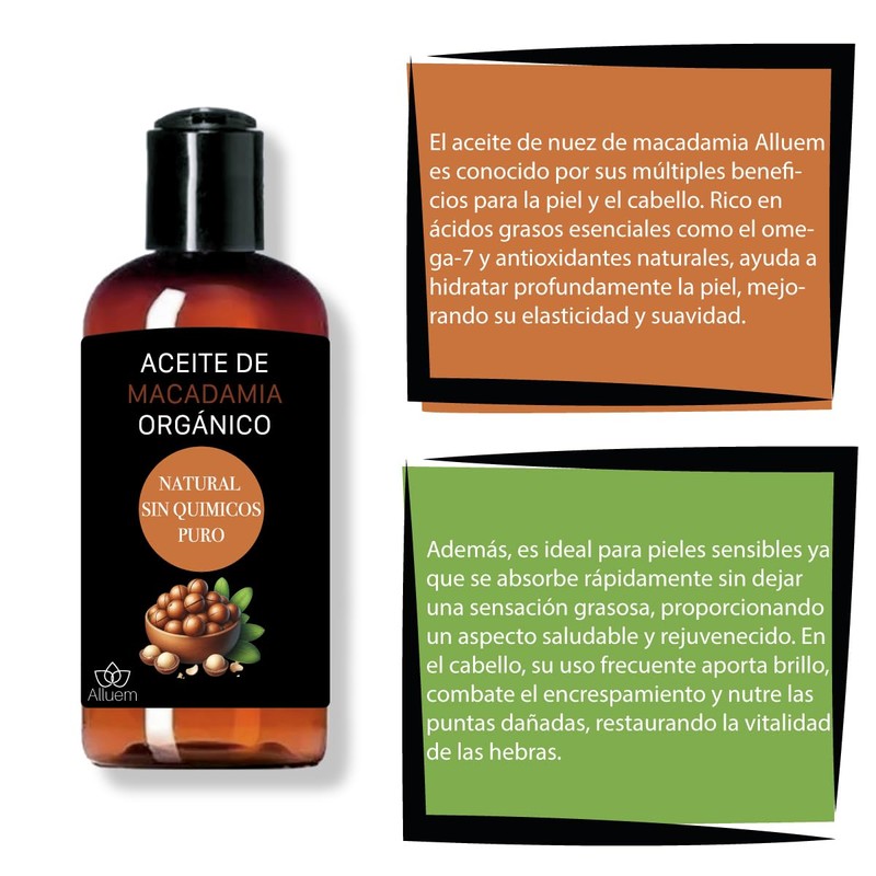Alluem Aceite de Macadamia Orgánico, 120 ml