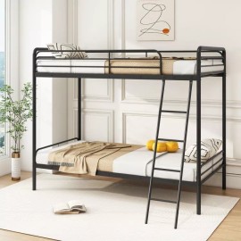 Unbranded Twin Over Twin Size Metal Bunk Bed W/ Ladder Heavy Duty Bedroom Metal Child Bed