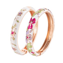 UJOY Fashion Cloisonne Jewelry Bangles Bracelets Flower Enamel Bangle Sets Gift Box for Women 55A82-55A100 White