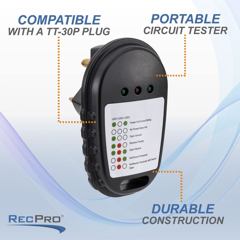RecPro RV Circuit Analyzer Tester Plug 30 Amp with LED