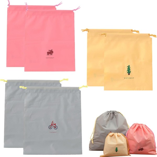 Samcos Storage Pouch, Drawstring Bag, Set of 6, 3 Sizes,