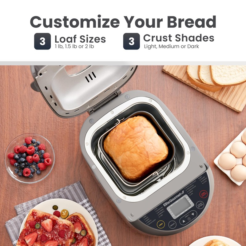 Elite Gourmet EBM8103SS Programmable Bread Maker Machine, 3 Loaf Sizes,