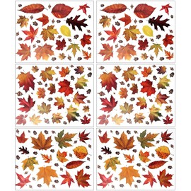 LOKIPA 6 Sheet Autumn Fall Maple Leaves Window Clings Sticker For Thanksgiving Maple Decorations