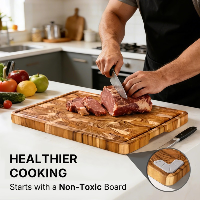 Teak Wood End Grain Cutting Board for Kitchen with Non-slip
