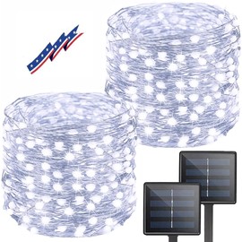 Solar String Lights Outdoor, Upgraded 2-Pack 80FT 200 LED Solar Twinkle Lights for Outside, Waterproof Silver Wire 8 Modes Solar Fairy Lights for Garden Patio Tree Christmas Party Wedding (Cool White)