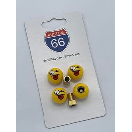 Set of 4 Valve Caps + 2 Bicycle Adapters - Wink with Tongue - Suitable for Any Car, Motorcycle and Bicycle