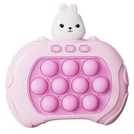 Quick Push Pop Game Machine Light-Up, Pop Quick Push Game Console with 4 Playing Modes, Electric Push Pop Toy, Bubble Stress Pop Light Up Game Squeeze Bubble Sensory Toy for Kids 6+ Year (Pink Rabbit)