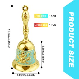 GZhaizhuan Pack of 2 Hand Bell, Zinc Alloy Hand Bells, Hand Table Bell, Service Bell for Restaurants, Hotels, Shops, Pet Training (Cyan/Red/Gold)