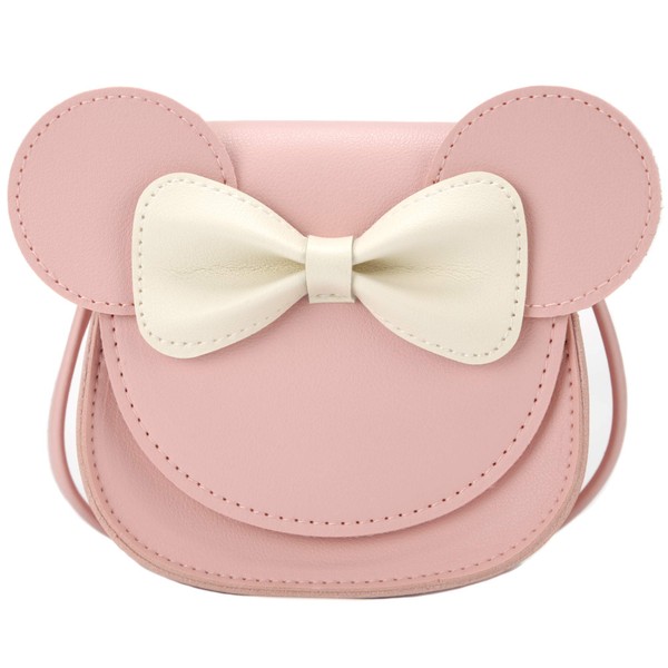 QiMing Little Mouse Ear Bow Crossbody Purse,PU Shoulder Handbag for Kids Girls Toddlers(Pink1)