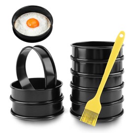 8PCS Crumpet Rings Nonstick English Muffin Rings 4 Inch Stainless Steel Double Rolled Tart Rings Baking Egg Ring Round Metal Pastry Baking Rings with Silicone Brush(COLOR:black)