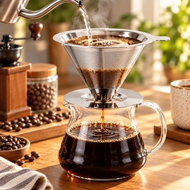 Premium Reusable Coffee Filter for Pour-Over Brewing – Double-Layer 304 Stainless Steel Fine Mesh for Coffee & Tea