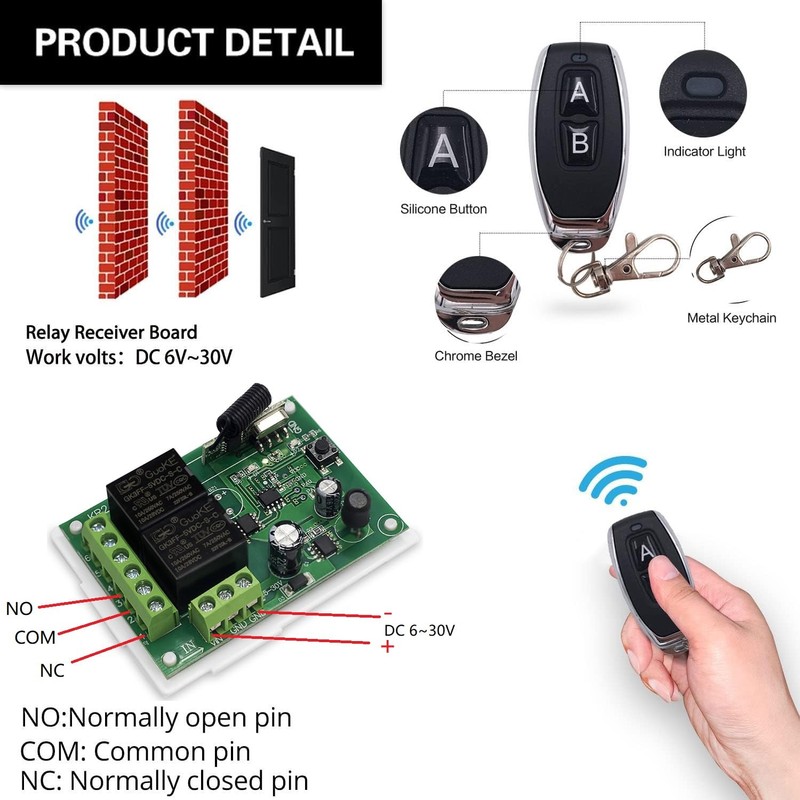 QIACHIP 433Mhz Wireless Remote Control Safety Switch RF 10A Relay