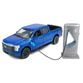 1:36 Scale 2022 F-150 EV Lightning Platinum Pickup Truck Model Toy Car Metal Diecast Toy Vehicle, Doors Open, Light Sound, Pull Back, Toys for Boys Kids Gifts, Men Collection, Home Office Décor, Blue