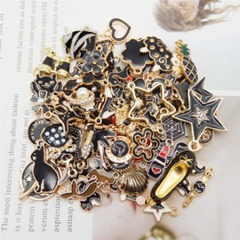 70pcs 35 Pairs Enamel Charms Pendants for Jewellery Making Bulk Lot Necklace Earrings Bracelet Craft DIY Findings, zinc, black