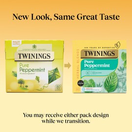 Twinings Pure Peppermint Flavoured Tea Bags - 80 Biodegradable Bags Caffeine & Sugar Free Herbal Tea for Digestion & Refreshment Natural Peppermint Flavor