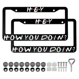 2 PCS Hey How You Doin Funny License Plate Frames,Premium Aluminum Alloy License Plate Covers with Screw Caps Cover Car Accessories﻿