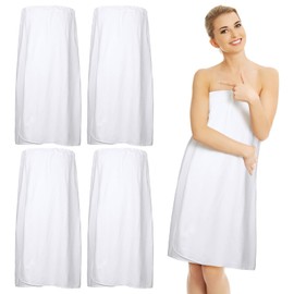 Tigeen 4 Pcs Spa Wrap Body Towel Wrap Microfiber Robes for Women Bath Wrap with Adjustable Closure for Shower, 60 x 32 Inch (White)