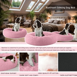 Bunlitent 39'' inch Calming Dog Bed, Anti-Anxiety Donut Bed for Medium Large Dogs, Warming Cozy Soft Cute Round Washable, Marshmallow Cuddler Nest Puppy Dogs and Cats Bed,Pink