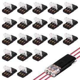3 Pin Double Wire Plug in Connector,No-Stripping Quick LED Strip Light & Electrical Cable,Low Voltage 3 Pins 2 Way Plug-in LED Locking Wire Connectors for AWG 18-22 (20Pcs)
