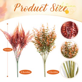 16 Bundles Fall Flowers Artificial for Decoration, UV Resistant Fall Fake Flowers No Fade, Faux Fall Plants Arrangement for Thanksgiving Porch Home Garden Fireplace (Fall Orange 8*Boxwood+8*Boston)