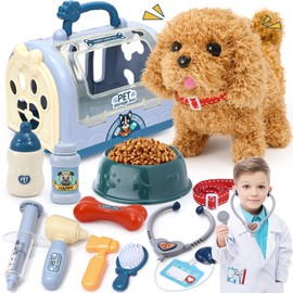 Golray Toy Dog for Kids Vet Kit, Interactive Barking Walking Dog with 14pcs Doctor Kit & Outfit, Pretend Puppy Pet Veterinarian Play Set, Toddler Girl Boy Christmas Birthday Gift Toys for Age 3 4 5 6