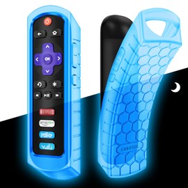 Fintie Protective Case for Roku Steaming Stick 3600R, TCL Roku TV RC280 RC282 Remote - CaseBot (Honey Comb Series) Light Weight (Anti Slip) Shock Proof Silicone Remote Controller Cover, Sky Blue Glow