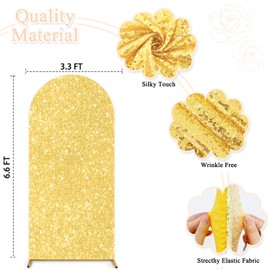 PATYDEST Gold Glitter Spandex Arch Cover 6.6FT Wedding Arch Cover Panel Paillette Sequin Arch Backdrop Cover 2 Sided Arch Cover Backdrop Fabric Round Top Arch Covers for Birthday Banquet Garden Decor