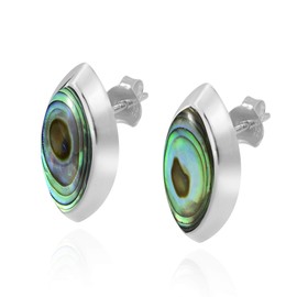 AeraVida Mystical Simple Ocean Pointed Ovals with Abalone Shell Inlays .925 Sterling Silver Post Stud Classic Earrings